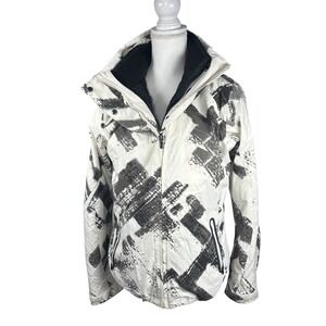 Columbia Ski Jacket Womens M Omni Tech Full Zip 3 in 1 Gray Black Ivory Geo